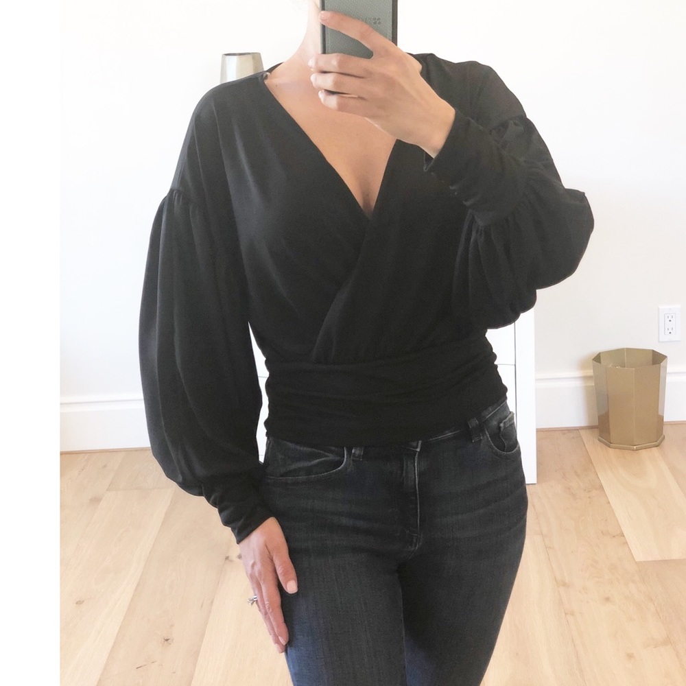 Black Surplice Long Sleeve Top Small - Picture 3 of 8